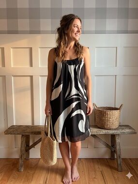 Laundry by Design Silk Black and White Abstract Mini Dress 4